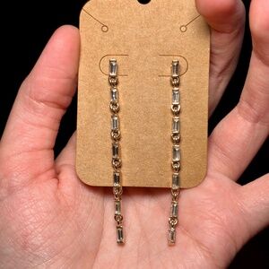 Gold Tone and Crystal Linear Earrings